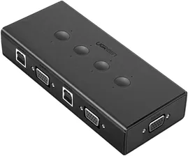 UGREEN 50280 USB KVM-переключатель, 4 IN 1 OUT VGA Switch 1080P Sharing Video Adapter с 3-портовым расширенным USB-концентратором, черный | 50280