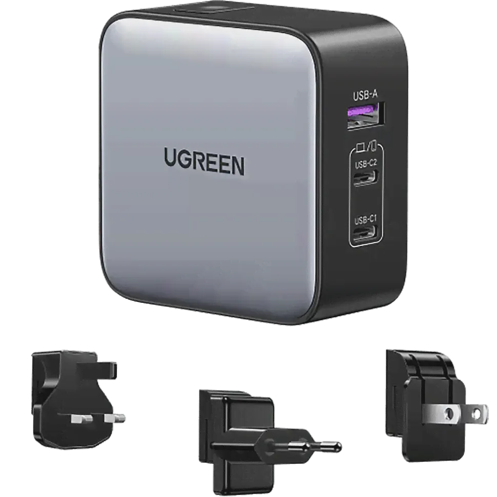 Сетевой адаптер Ugreen CD296 GaN 65W со сменными вилками Серый