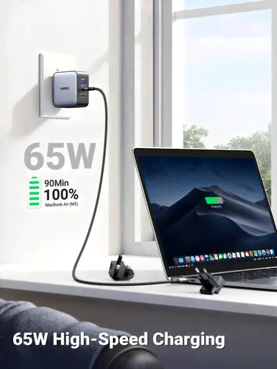 Зарядное устройство Ugreen Nexode 65W GaN, серое, USB-4