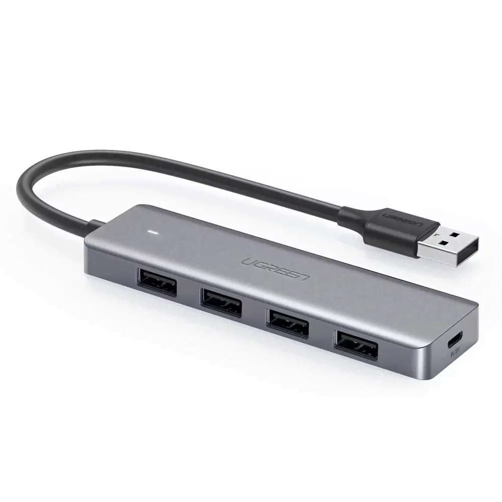 Разветвитель Ugreen CM219, USB 3.0, 4 порта, серый, 50985