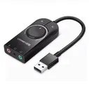 Звуковая карта UGREEN Внешняя стерео CM129 USB External Stereo Sound Adapter. Длина: 15 см. Цвет: черный 40964