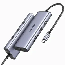 Док-станция UGREEN CM490-90119; USB-C to 2*USB3.0+USB2.0+2*HDMI+RJ45+SD/TF+PD; Gray
