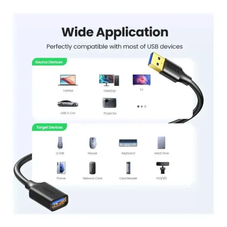 Кабель UGREEN US129 (10373) USB 3.0 Extension Male Cable. 2 м. черный-2