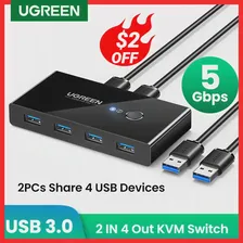 KVM-переключатель Ugreen USB 3,0 2,0, KVM-переключатель для Windows 10, ПК, клавиатуры, мыши, принтера, 2 шт., совместное использование 4 устройств, USB-переключатель (art.: 7a6645293)