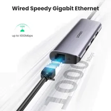 Адаптер UGREEN CM252 (60718) USB-C to 3 x USB 3.0+RJ45+Micro USB Multifunction Adapter серый